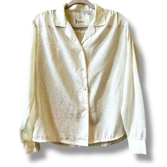TJ Bentley Vintage Blouse Sz Large Button Up Cream with Geometric Design Vtg - Picture 1 of 7